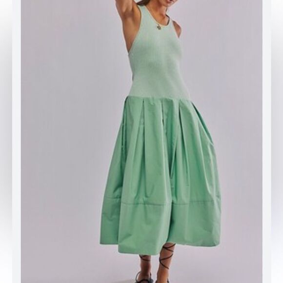 Free People Drops Of Venus Drop Waist Midi Dress Lime Green-B18 - Picture 1 of 8
